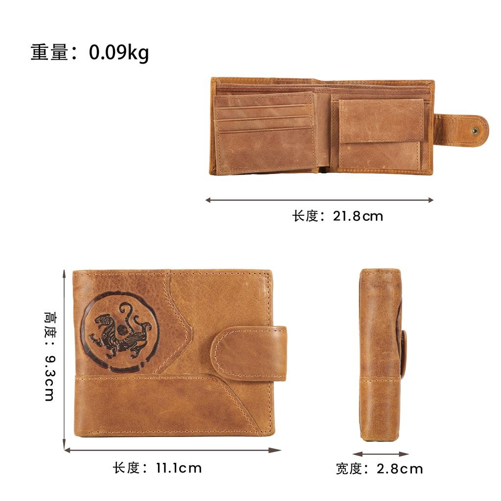 Vintage Echte Leder Herren Geldbörse Tiger Prägung Bifold Münzfach Retro Rindsleder Kartenhalter Große Kapazität Kurze Geldbörse