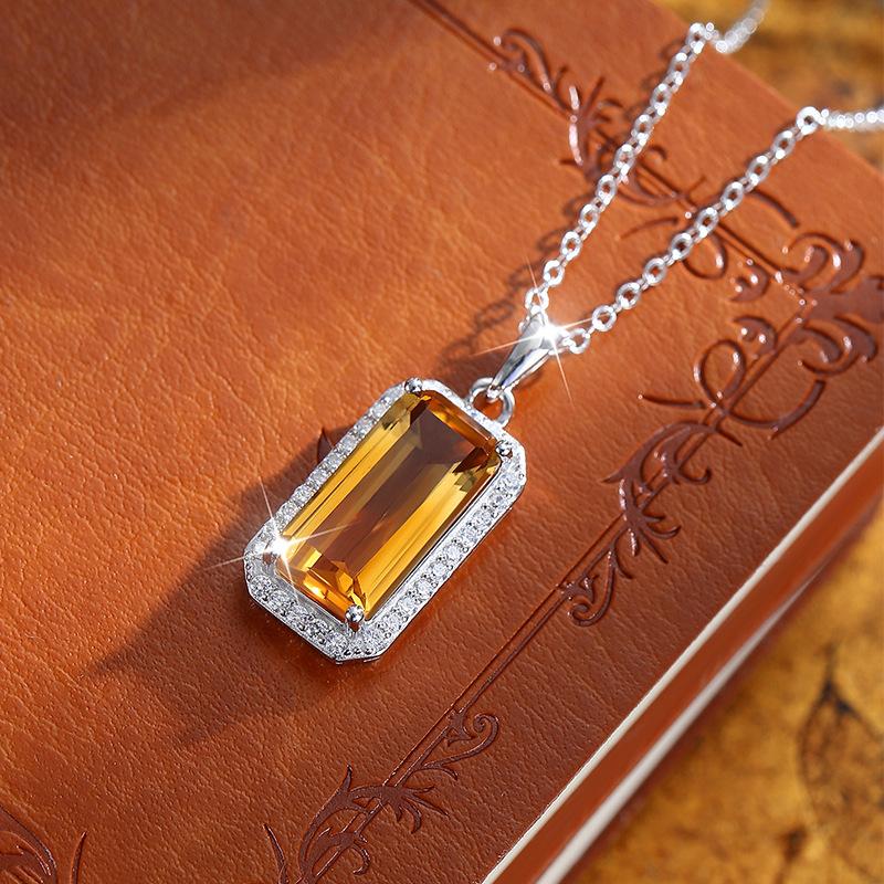 Natürlicher Amethyst Citrin Anhänger S925 Sterling Silber Halskette Damen Europäischer und Amerikanischer Stil Hochwertiger Farbstein Anhänger Mode Geschenk