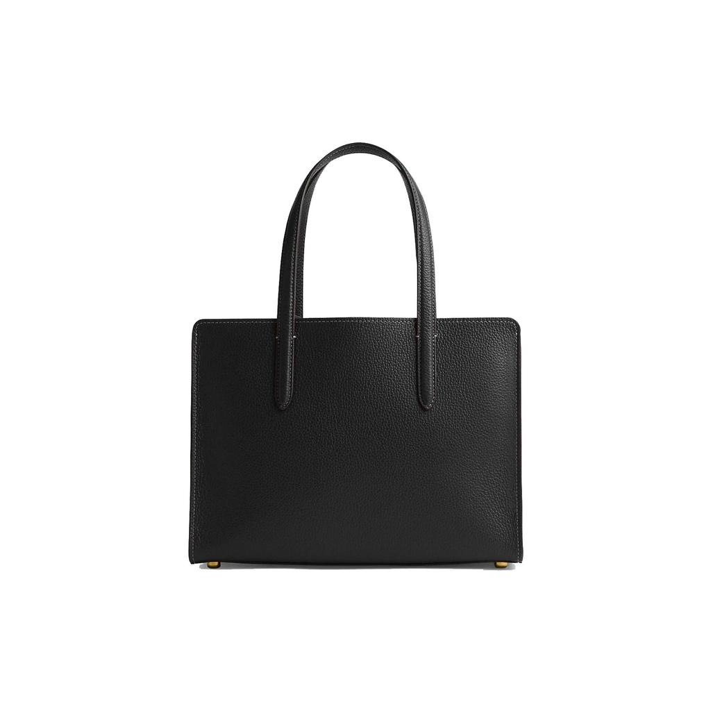 Coach Carter 28 Solid Color Logo Tag Pebble Leather Tote Bag Women Tote Bags Black CJ806-B4BK