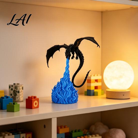 Stable Base Dragon Statue 3D Printed Fire-Breathing Statue Mystical Figurine with Flame Decor Base Fantasy Desktop Ornament for Bookshelf,