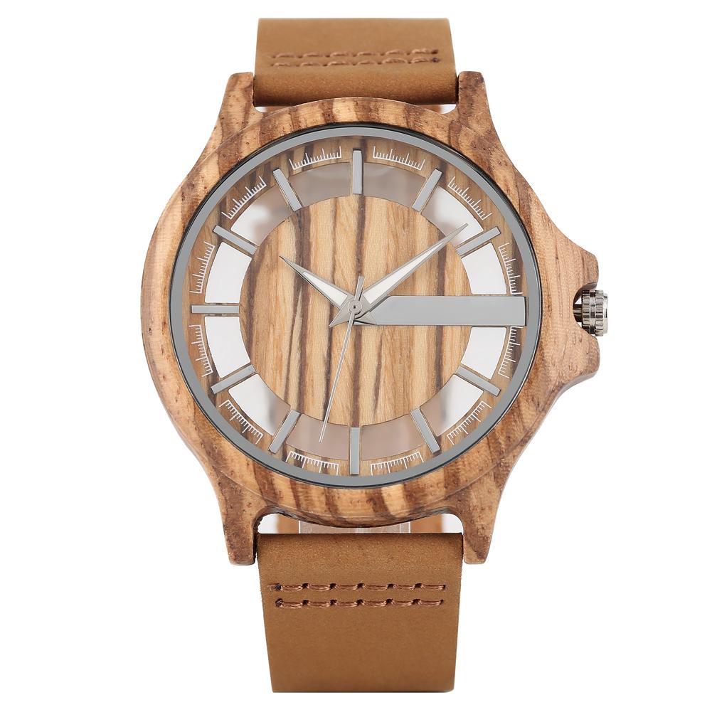 

Ebony Wood Watch Men s Transparent Hollow Dial Wooden Watches Analog Timepiece Vintage Quartz Wrist Watch Clock Reloj de madera коричневий