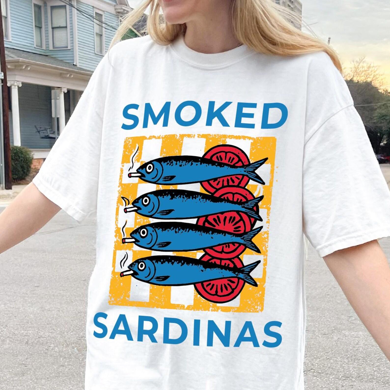 Sardine Shirt Beach Wear, Retro Sardines Graphic Shirt, Fish Camp Tee, Amalfi Aesthetic, 100% Cotton Comfort Colors, Funny Sardine T-Shirt S