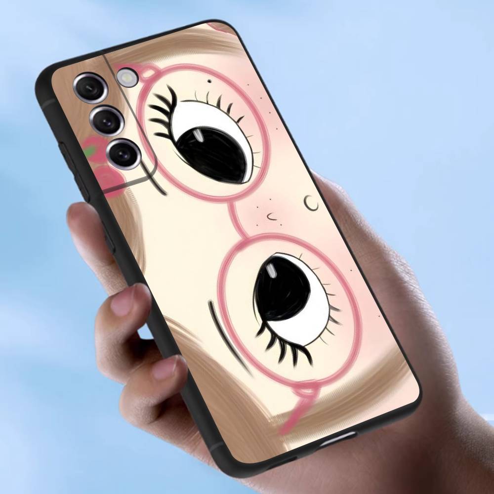 Kawaii Cute Black Big Eyes Cool Case For Samsung Galaxy Case S25 S23 S22 S21 S30 S20 S10 Ultra Plus FE TPU Soft Cover