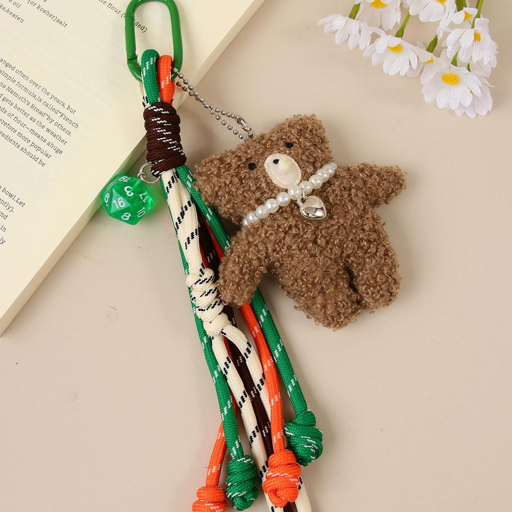 Cute Teddy Bear Plush Bag Charm With Handcrafted Knit Rope For Kids And Teens