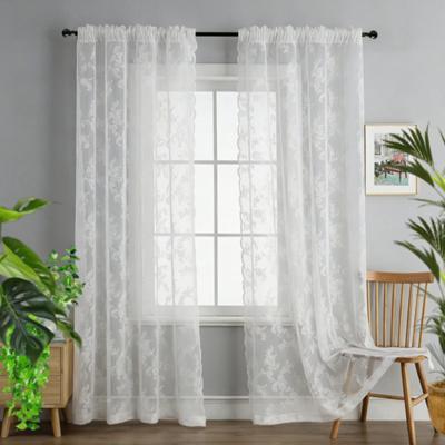 2 Panels Vintage Lace Curtains Rod Pocket Sheer Curtain Long-Romantic Flowers Branch Window Curtain for Living Room French Decor