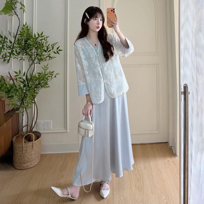 Elegantes Sommer-Umstandskleid 2026 im chinesischen Stil mit geprägtem Sonnenschutz