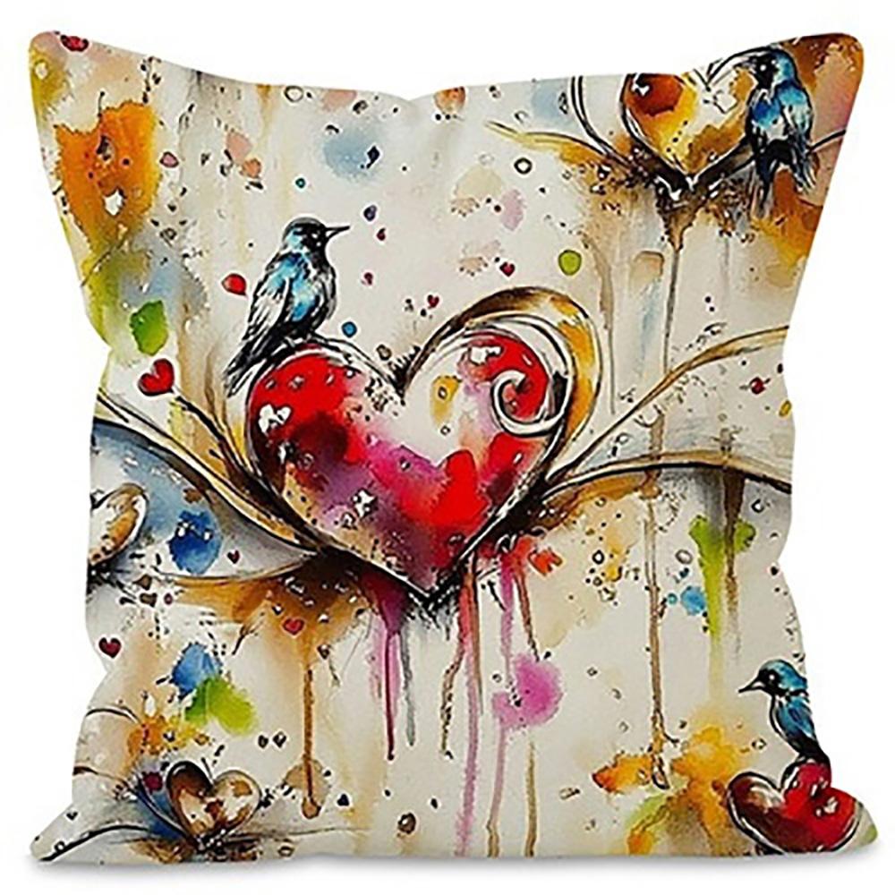 Monika Chen Unisex Colorful Hearts And Birds On Pillowcasesuitable For Sofa Car Bedroom Decorative Cushion Cover Pillow Cover