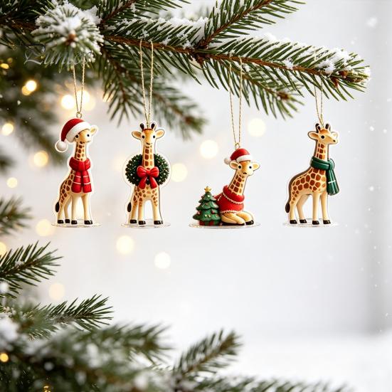 Gifts for Giraffe Lovers 24 Days Christmas Advent Calendar, 2D Acrylic Figure Countdown Kids Holiday Surprise Collectible Animal Ornaments Xmas Tree,
