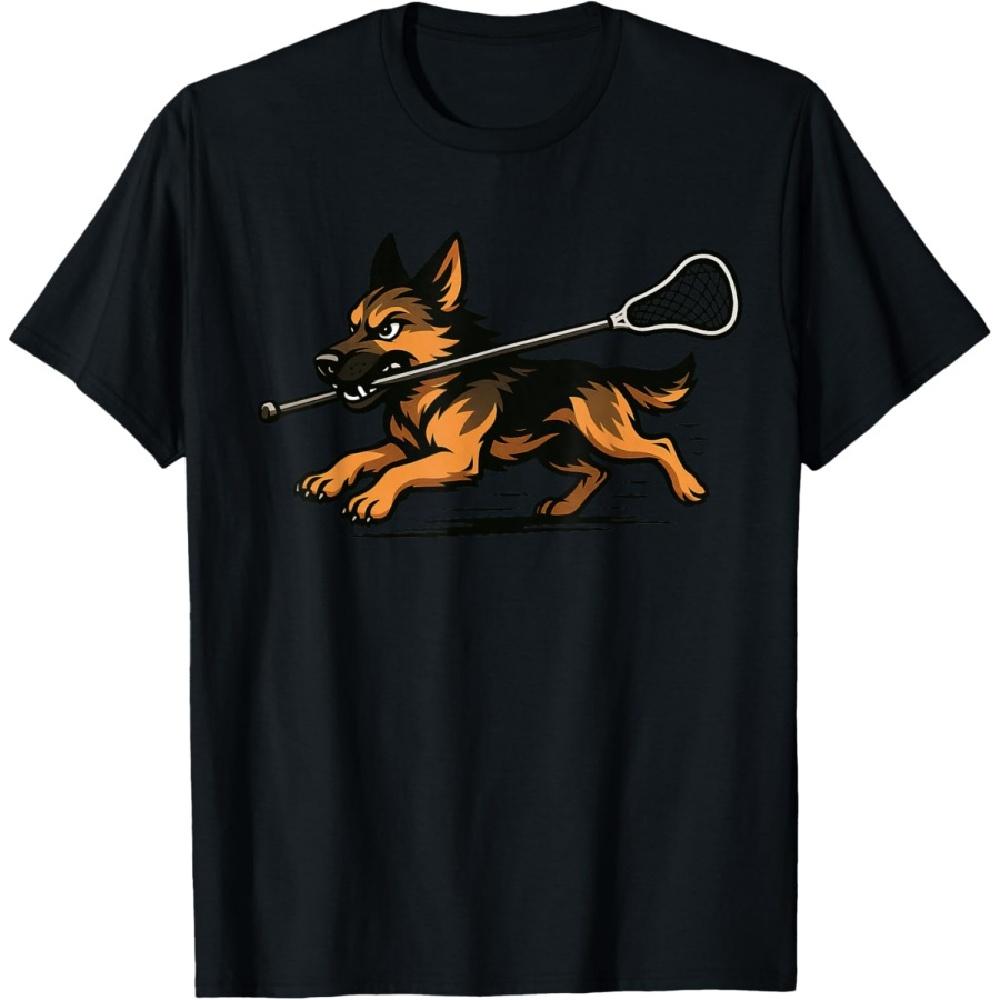 

German Shepherd Playing Lacrosse Lax Player Dog Lover T-Shirt XXXXXL чорний