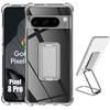 Case for Google Pixel 8 Pro, Slim Transparent Silicone with Silver Foldable Stand