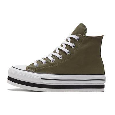 Chuck Taylor All Star Plateforme Laye Confortable Décontractée Cuir Antidérapant Résistant à l'Abrasion Montantes Espadrilles Femmes Vert