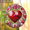 Acrylic Heart & Roses Suncatcher, Stained Glass Effect Window Hanging Ornament for Love & Valentine's Day Lover Gifts