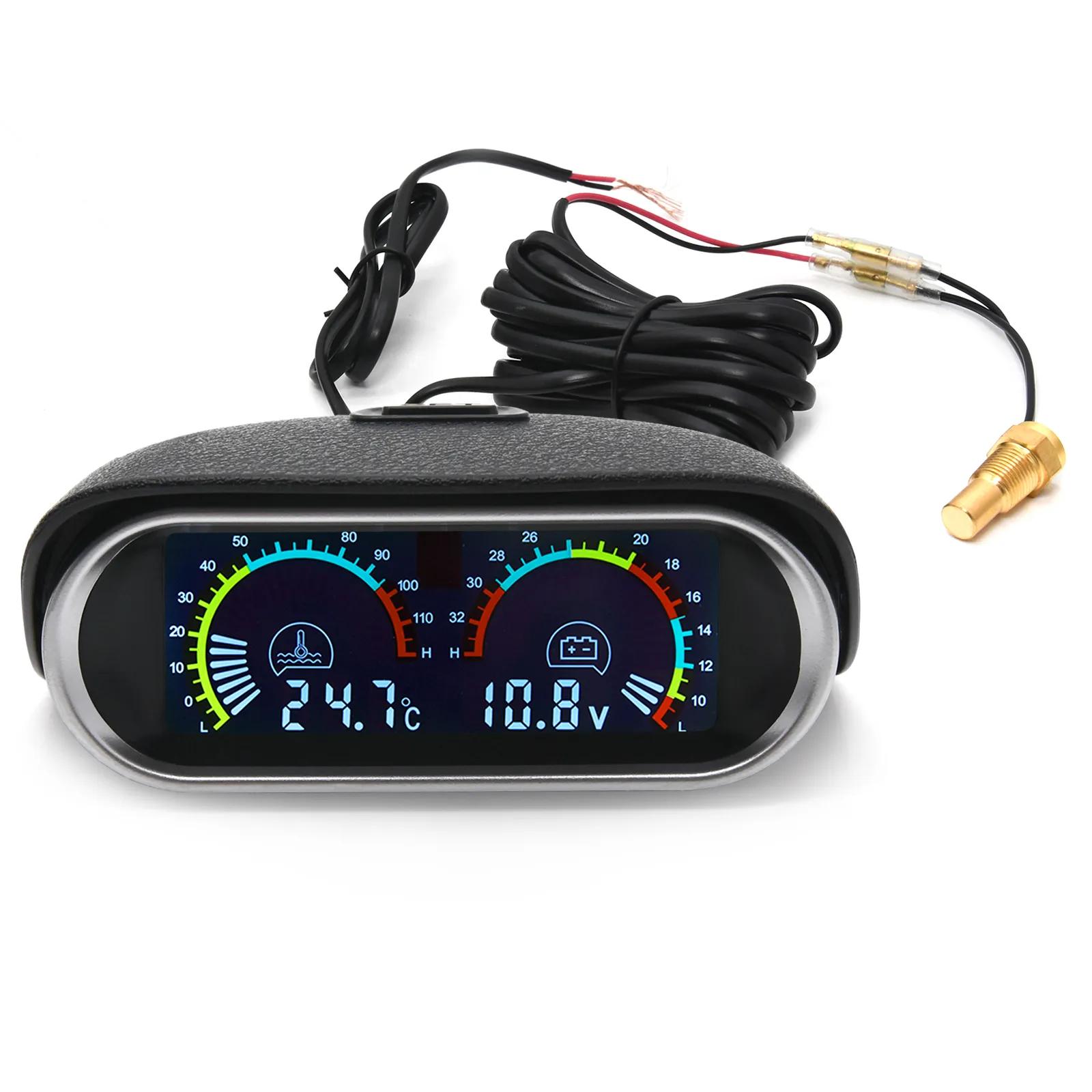 

AD 2 in 1 LCD Car Water Temp Gauge + Water Temperature Sensor 10mm Meter Voltmeter Voltage Digital Horizontal 12v Accessories