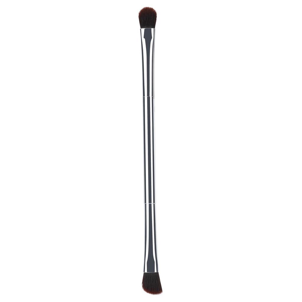 Sleek 6-Piece Silver Makeup Brush Set: Double-Ended Eyeshadow, Blending, Eyebrow Brushes & Dual-Use Brush with Spiral Eyelash Curler
