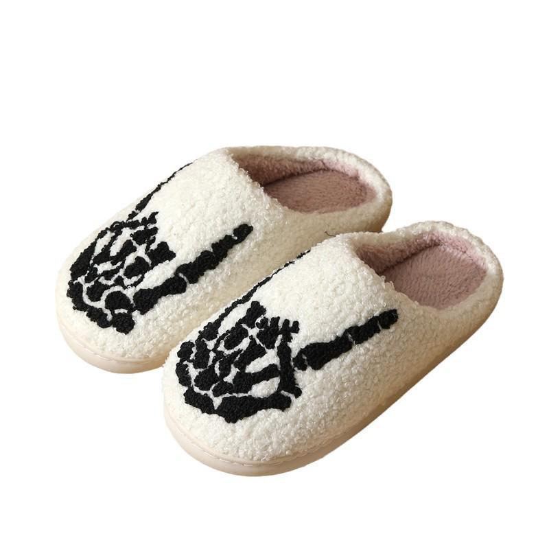 Skull Finger Cotton Winter Non-Slip Indoor Slippers - Warm Halloween Design for Men & Women