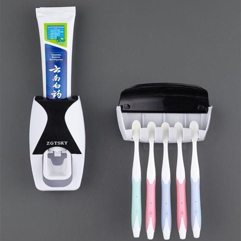 Automatic Toothpaste Dispenser Wall Mount Dust-proof Toothbrush Holder Wall Mount Storage Rack Bathroom Accessories Set Squeezer