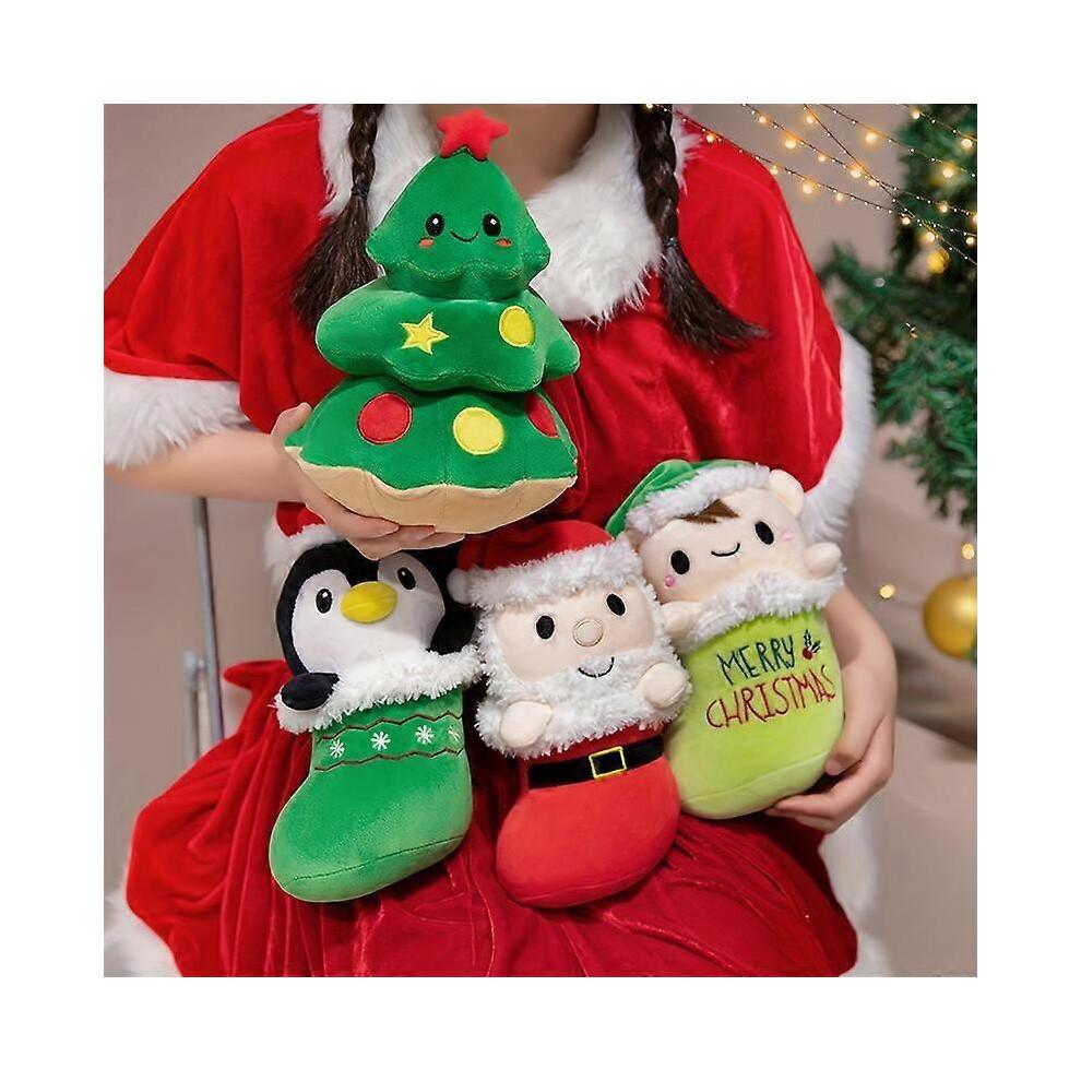 Christmas Plush Toys Set, Includes Santa, Penguin, Elf & Tree Figures, Unisex Gift Ideas, Festive Decoration, Perfect for Holidays