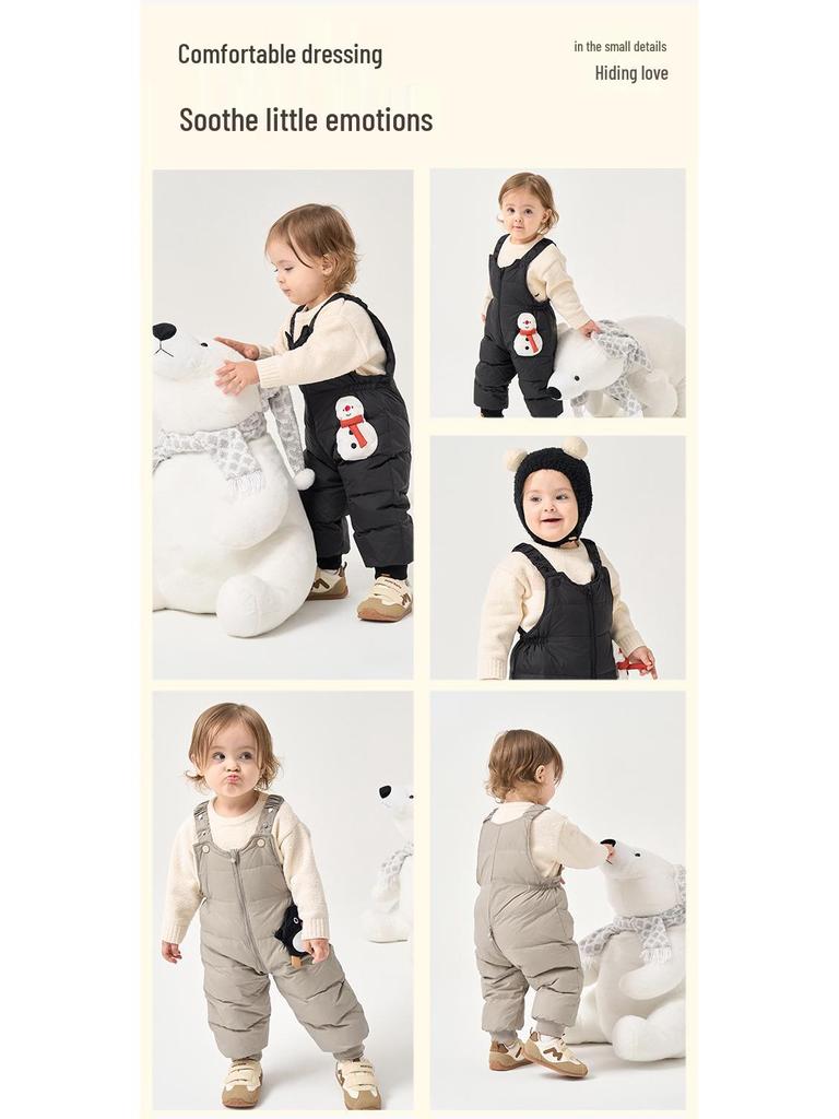 Winter-Latzhose für Babys und Kleinkinder - Verdickte weiße Entendaune