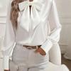 Women's Satin Blouse Long Sleeve Bow Tie Neck Elegant Office Shirt Dressy Top