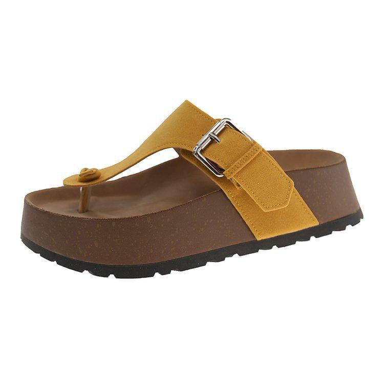 

Корейская версия нишевых тапочек с толстой подошвой и завышенной талией, женские весенние новые модные шлепанцы, пляжные сандалии 2025 года 40 жёлтый