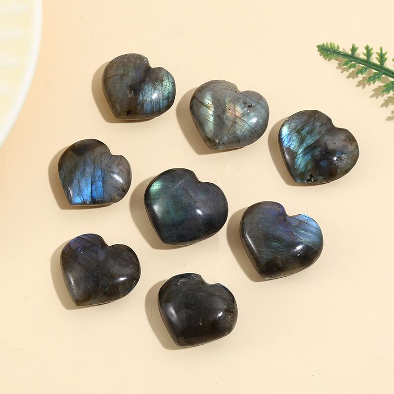 1pc Labradorite Heart Shape Palm Stone Worry Stone Therapy Smooth Gemstone for Reiki Healing Crystal Meditation Feng Shui Decor