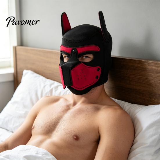 Soft Elastic Cosplay Mask Full Head Dog for Adult Role Play, Neoprene Animal Breathable Pet Party with Removable Mouth And Foldable Ears, Puppy