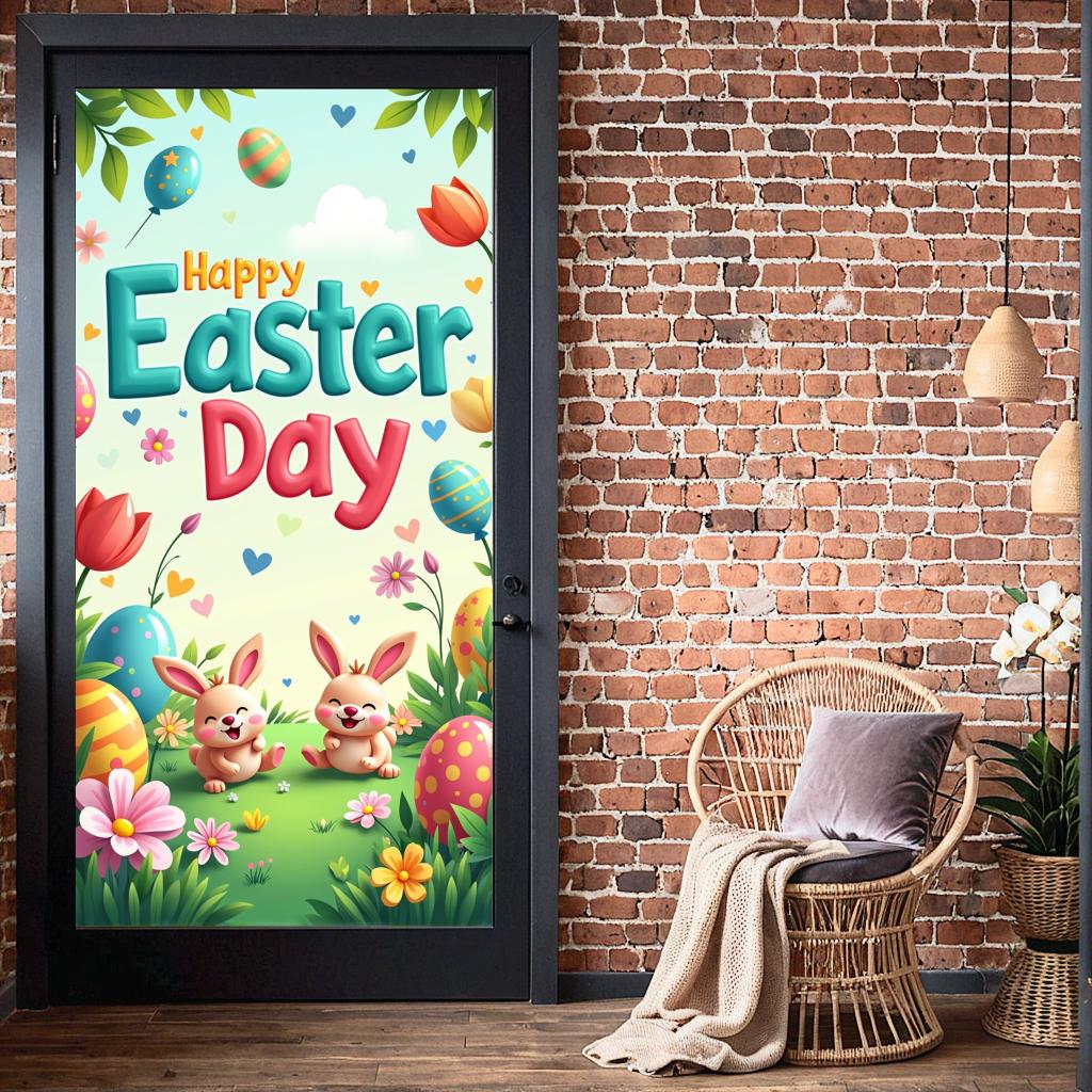 Rabbits Home decoration Themed Eggs Backdrop Easter decoration Decorative Easter banner for Easter
