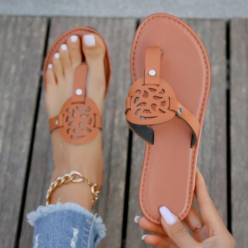 Women's Buckle Decor Thong Sandals, Slip On Soft Sole Lightweight Flat Casual Slides, Non-slip Summer Beach Slides
