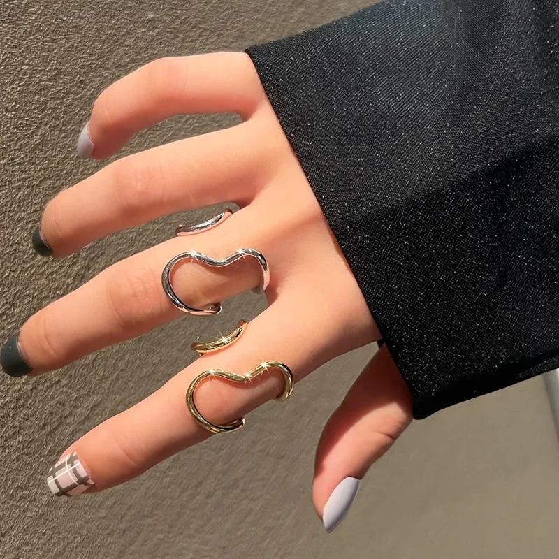 Personality Fashion Stainless Steel Irregularity Line Couple Rings for Women Men Temperament Opening Adjustable Finger Jewelry