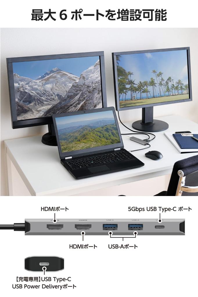 ELECOM Hub Docking Station with PD Dual Display HDMI x x x Type-C Support, Output, (4K 60Hz) 2, USB-A 2, USB-C 2, Silver, DST-M060BPSV