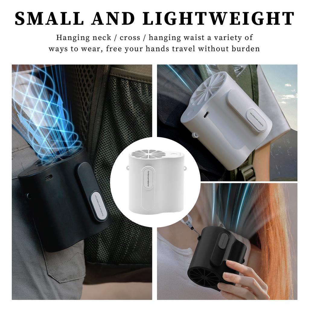 USB Outdoor Waist Fan 2000/4000mAh Type-C Charging Portable Neck Fan for Sports