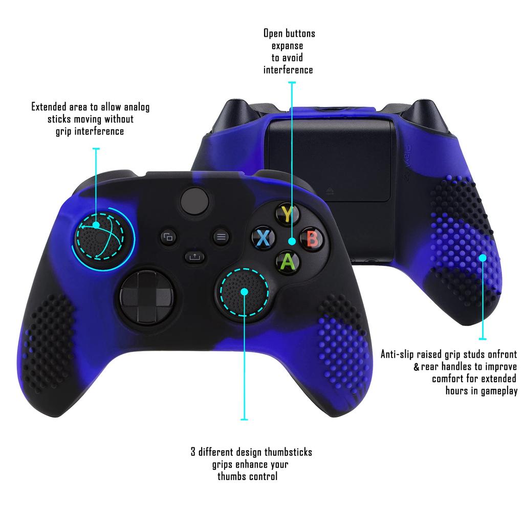 eXtremeRate PlayVital 3D Studded Xbox Series Controller Silicone Cover Skin with 6 Black Thumb Grip Soft Rubber Case Protector for Xbox Core Wireless