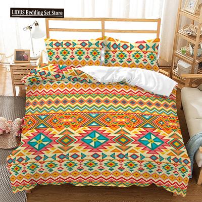 Böhmisches Bettbezug-Set 3 Teile Rautenstreifen Ethno Boho Vintage Quilt King Queen Für Jungen Mädchen Teenager Polyester Bettwäsche-Set