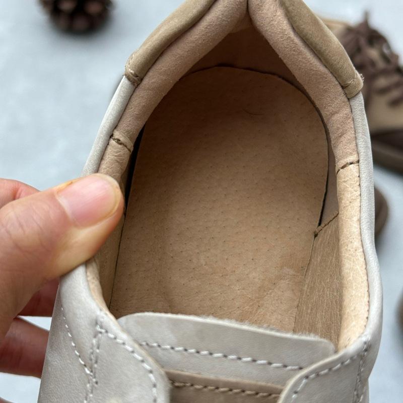 Johnature Handmade Genuine Leather Lace Up Casual Soft Soled Shoes Mixed Colors Women's Flat Shoes