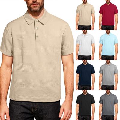 Men's Summer Knitted  Shirt, Color, Lapel, Button, Casual Short-sleeved Top, T-shirt, Men