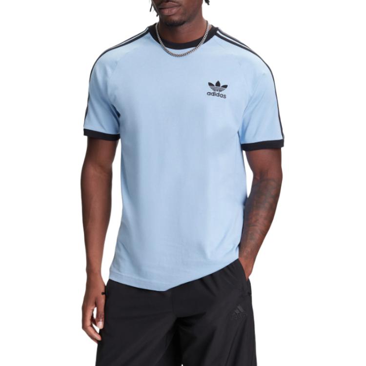 adidas Originals Gestreiftes Rundhals-Slim-Fit-Kurzarm-T-Shirt Herren Oberteile Grau Blau JY1371