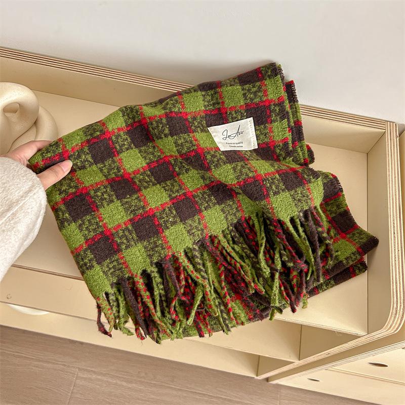 

Универсальный искусственный кашемировый мягкий и липкий клетчатый шарф с кисточками для женщин, зимний роскошный новый модный утолщенный теплый платок 68*200cm