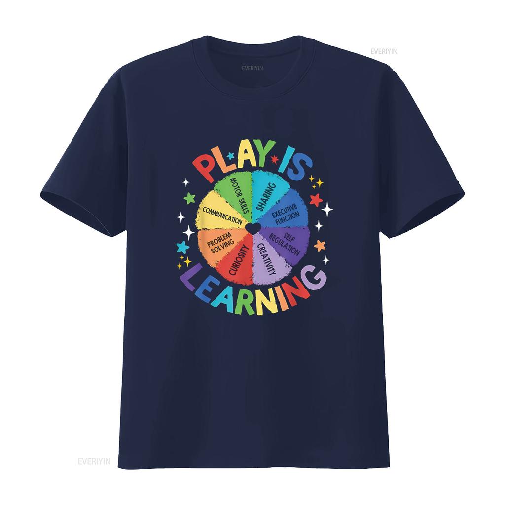 Play is Learning Teachers Preschool Kindergartner T Shirt vintage Washed homme graphic Comfortable fashion Unisex Stylish