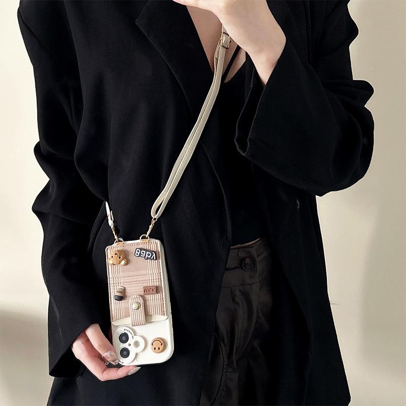 Coffee Bear Change Bag Card Slot for IPhone 17 Promax Crossbar Rope for Apple 16 Plus All Inclusive