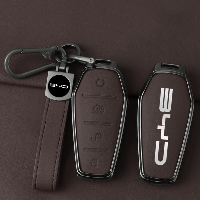 Zinklegierung Leder Auto Schlüsselabdeckung, Für Byd Song Plus Atto 3 Han Ev Tang Dm Qin Yin Dolphin, Geschützte Schlüsselanhänger Tasche, Zubehör