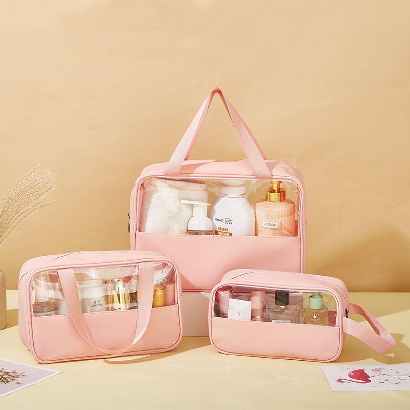 Large Capacity Waterproof PVC Patchwork Makeup Bag - Semi-Transparent Toiletry and Portable Travel Storage Bag