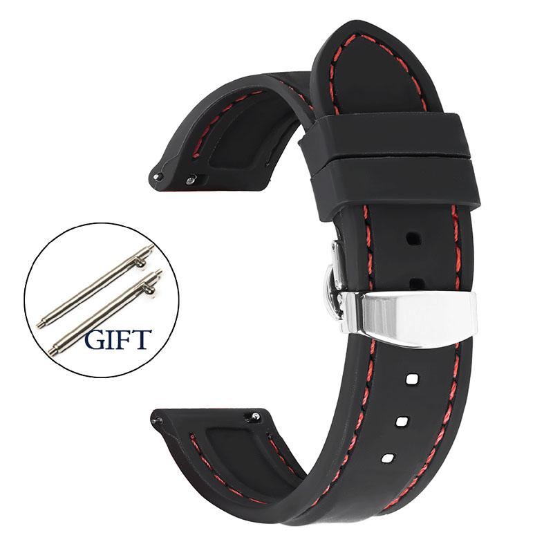 Silicone Straps Quick Release Watchband 18/20/22/24mm Waterproof Rubber for Smartwatch for Men Butterfly Buckle Bracelet Belts