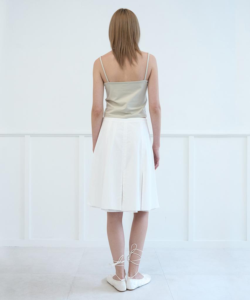 Nuacle Mesh Pleated Midi Skirt_White