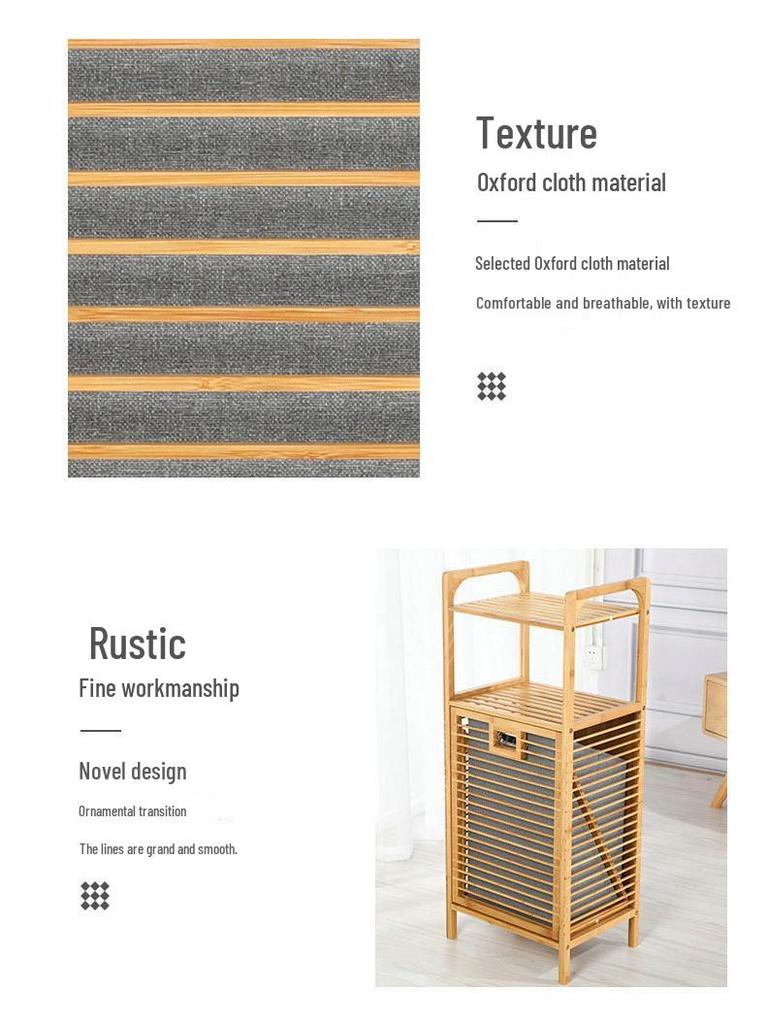 Bamboo Fabric Laundry Basket with Three-Layer Storage Rack and Wall-Mounted Storage Feature