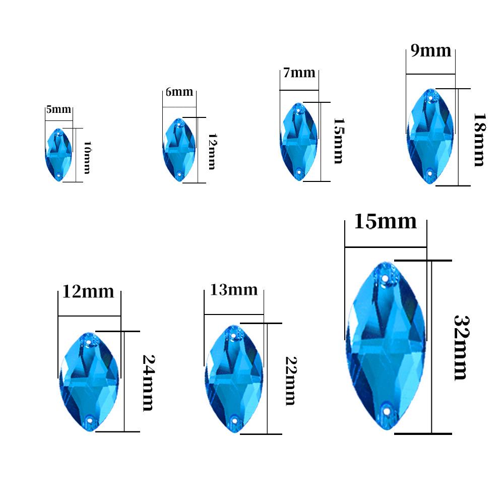 Weichen Horse Eye-Shaped Flat-Bottomed Double-Hole Glass Hand-Sewn Drill, White Ab Colorful Clothing With Drill Diy Crystal Drill