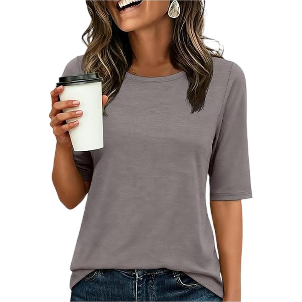Women's Fashionable Casual Round Neck Solid Color Pullover Top