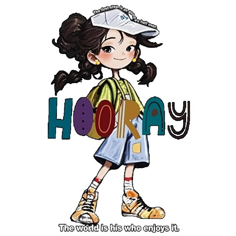 Schwarzes T-Shirt Damen Lässig Cartoon Mädchen Print Locker geschnittenes Oberteil Tägliches Tragen Sommer Outfit Street Style Mode