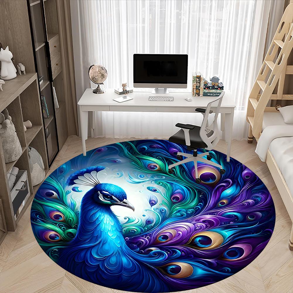 1pc Peacock Feather Art Chair Carpet for Office Non-Slip, Machine Washable Rug for Office - Holiday DecorMachine Made yy251029091