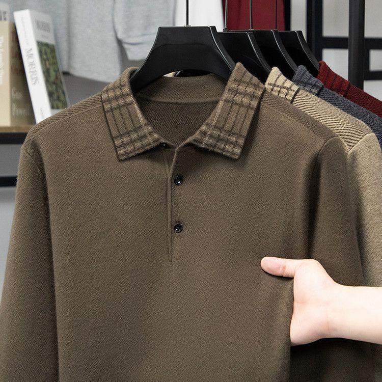 

Men’s Lapel Thick Warm Knit Jacquard Polo Sweater - Autumn/Winter Collection 3XL (165-180 jin) кавовий