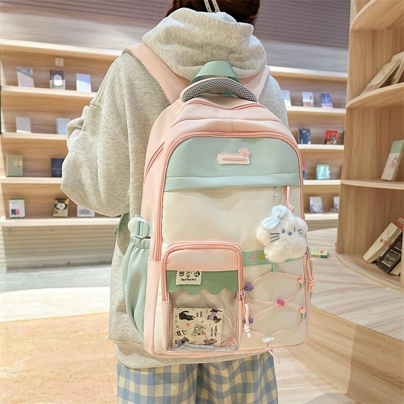 Zaino Scolastico per Studenti con Cuciture a Contrasto Zaino Leggero da Donna